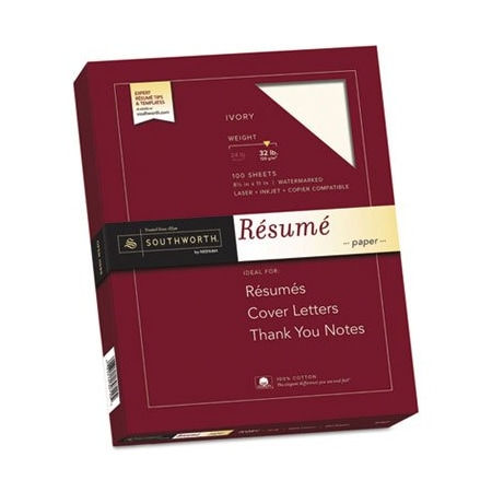 Southworth Co Southworth, 100% COTTON RESUME PAPER, 32 LB, 8.5 X 11, IVORY, 100PK RD18ICF